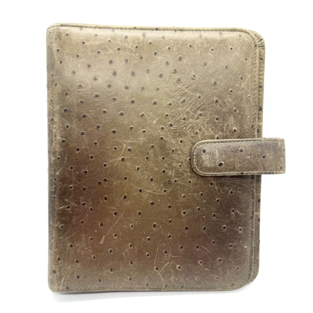 Vintage Franklin Covey‎ Ostrich Leather Planner 3-Ring Binder Card Holder Green